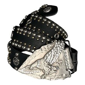 Vintage Jana Western Studded Leather Belt Eagle Pewter Buckle